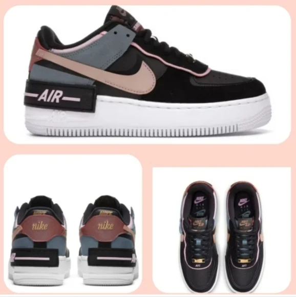 Women's NIKE Air Force 1 "SHADOW" Size 8.5 Black Leather Low Top Sneakers - Picture 2 of 12